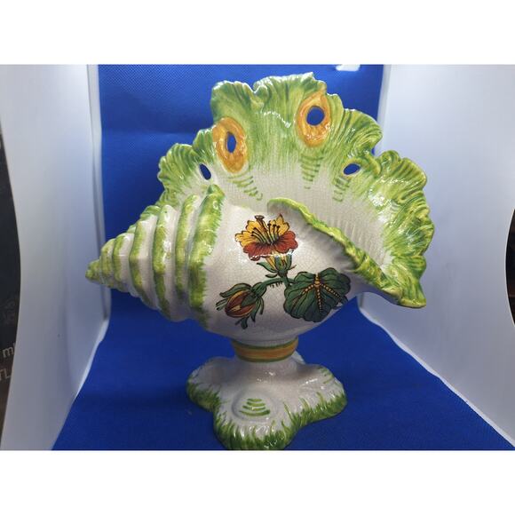 Jay Willfred Footed Seashell Rare Pattern! Made In Italy 1995- Bright & Cheery! - Picture 1 of 12